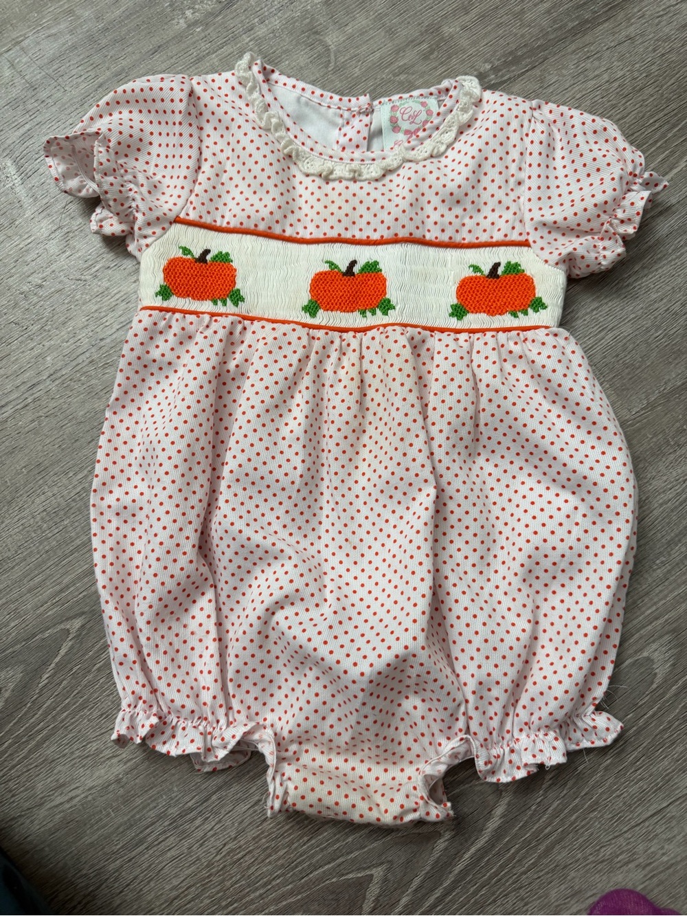 Unbranded Pink Polka Dot Baby One-Piece with Orange Apple Smocking